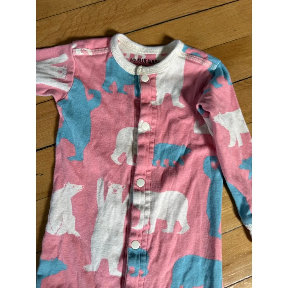 Little Blue House pink blue & white bear print one piece sleeper